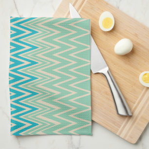 Teal Blue, turquoise and Green Zigzags Tea Towel