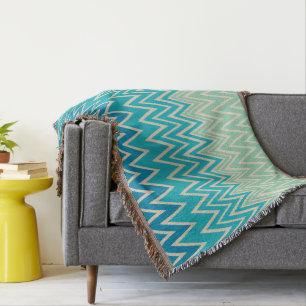 Teal Blue, turquoise and Green Zigzags   Throw Blanket