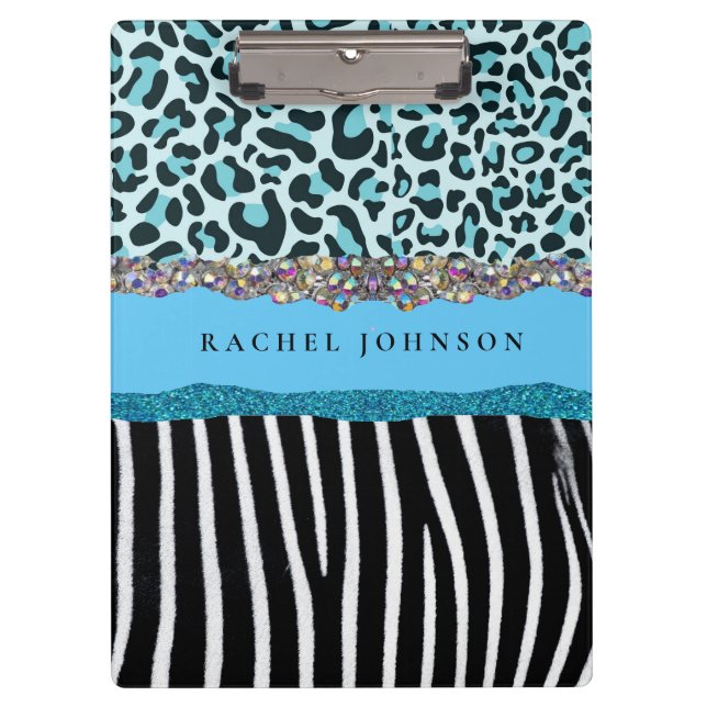Teal Blue Turquoise Girly Modern Glam Retro  Clipboard (Front)