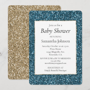 Teal Blue Turquoise Glitter Baby Shower Invitation