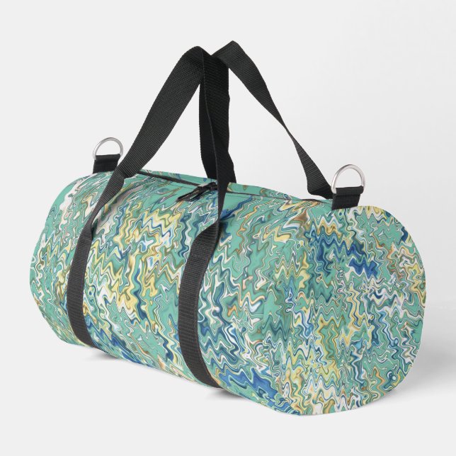 Teal Blue Turquoise Green Chic Unique Pattern Duffle Bag (Left Corner)