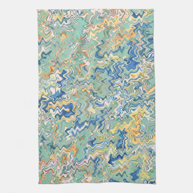 Teal Blue Turquoise Green Chic Unique Pattern Tea Towel (Vertical)