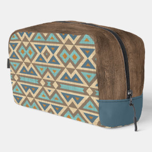 Teal Blue Turquoise Orange Brown Tribal Art Dopp Kit
