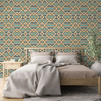 Teal Blue Turquoise Orange Brown Tribal Art Wallpaper