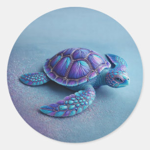 teal blue Turtle – Minimal Ocean Animal Gift Classic Round Sticker