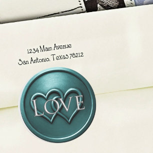 Teal Blue Two Hearts Intertwined Wedding Classic Round Sticker