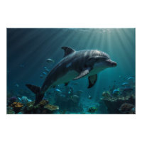 Teal Blue Underwater Dolphin Scene I