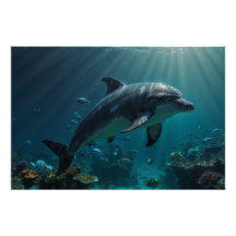 Teal Blue Underwater Dolphin Scene I