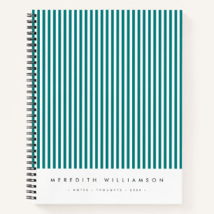 Teal Blue Vertical Stripe Personalised Notebook