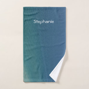 Teal Blue Water Abstract Monogram Name Beach Ocean Hand Towel
