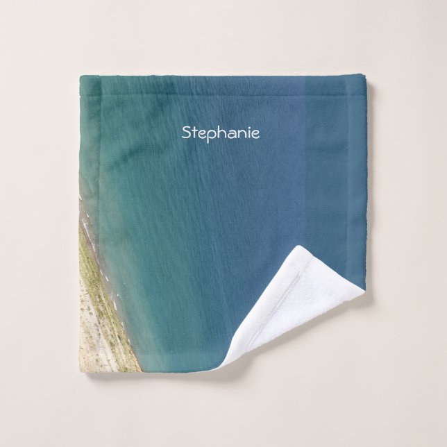Teal Blue Water Abstract Monogram Name Beach Shore Wash Cloth (Wash Cloth)