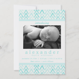 Teal /Blue Watercolor Chevron Pattern Baby Birth