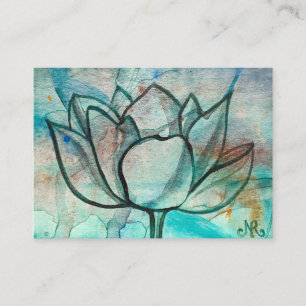 Teal Blue Watercolor Flower Elegant Artsy Lotus Business Card