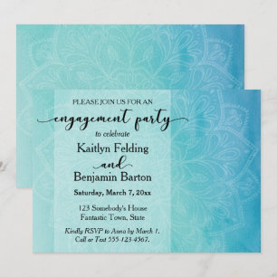 Teal & Blue Watercolor Mandala Engagement Party Invitation