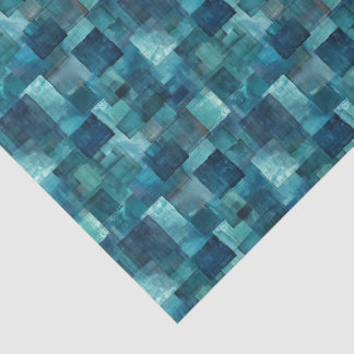 Teal & Blue Watercolor Mosaic Tissue Paper