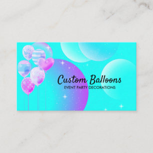 Teal Blue Watercolor Party Balloons Business Card