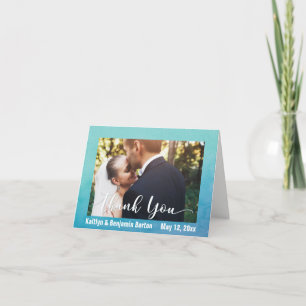 Teal & Blue Watercolor Photo Thank You Card