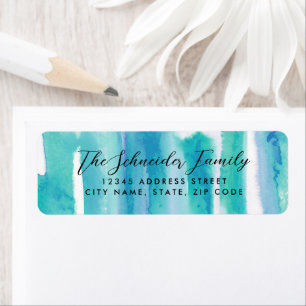 Teal Blue Watercolor Tie Dye Return Address Label