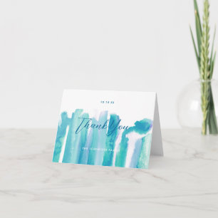 Teal Blue Watercolor Tie Dye Thank You Photo II Card