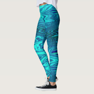 Teal Blue Waves Abstract Modern Art Cute Leggings