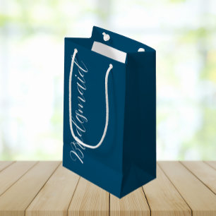 Teal Blue Wedding Bridesmaid Stylised Script Small Gift Bag
