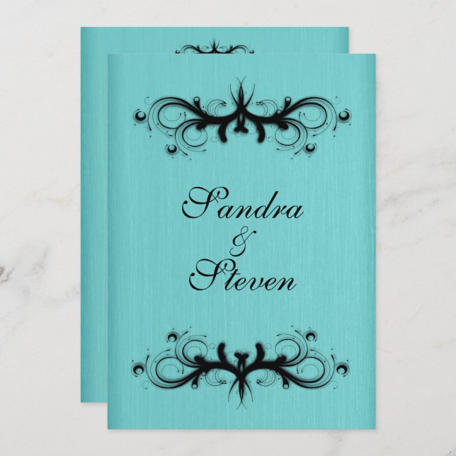 Teal Blue Wedding Invitation 5" x 7" (Front/Back)