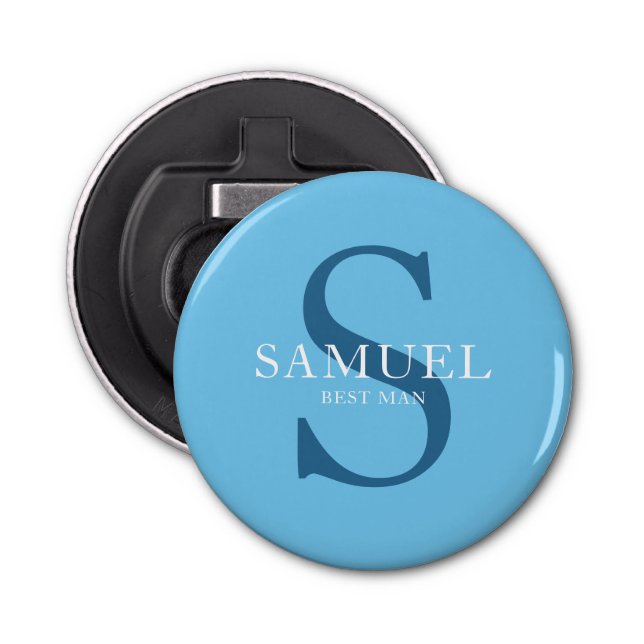 Teal Blue Wedding Party Monogram Bottle Opener (Front)