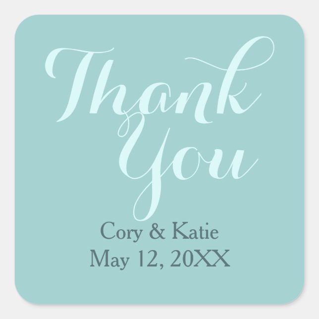 Teal Blue Wedding Thank You Stickers (Front)