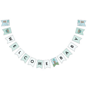 Teal Blue Welcome Baby Bear Boy Baby Shower Bunting