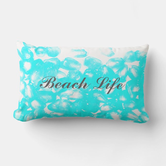 Teal Blue White Abstract Custom Beach Life Quotes Lumbar Cushion (Front)