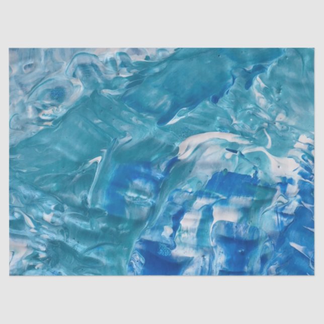 Teal Blue White Abstract Decoupage Tissue Paper (Front)