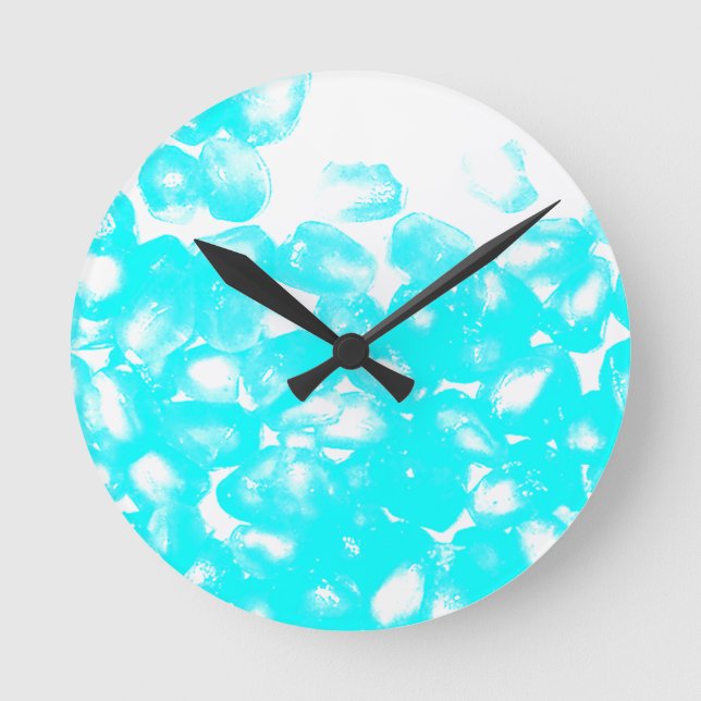 Teal Blue White Abstract Pattern Modern Gift Favor Round Clock (Front)