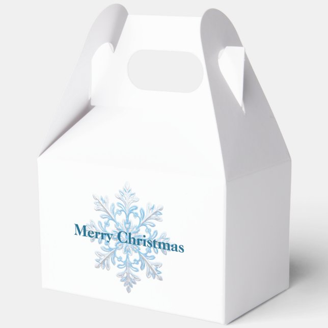 Teal Blue White Christmas Snowflake Favour Box (Front)