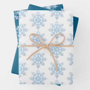Teal Blue White Christmas Snowflake Wrapping Paper Sheet