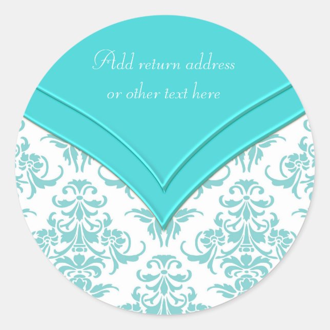 Teal Blue White Classic Round Sticker (Front)