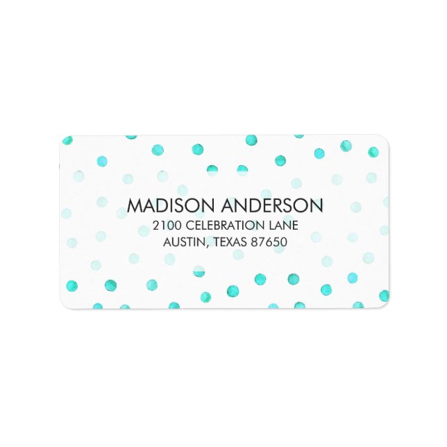 Teal Blue White Confetti Dots Pattern Label (Front)