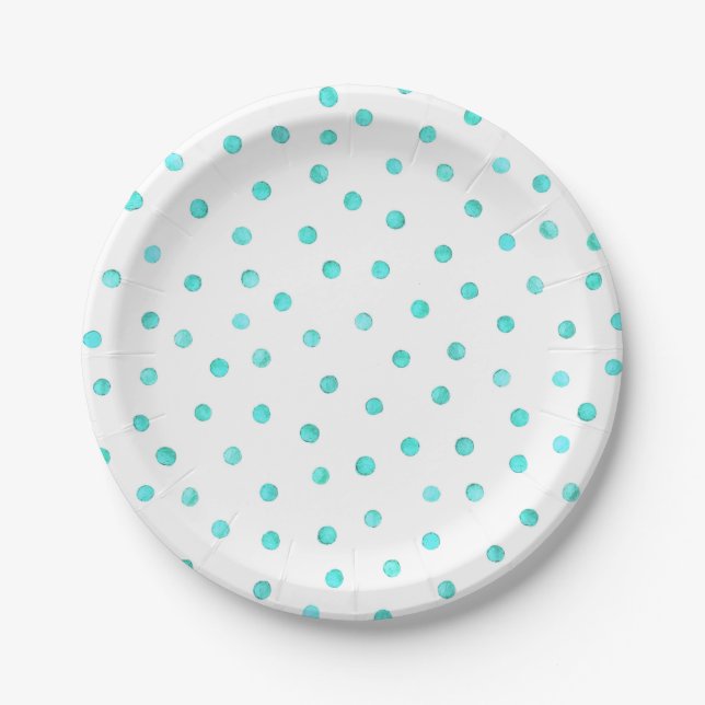 Teal Blue White Confetti Dots Pattern Paper Plate (Front)