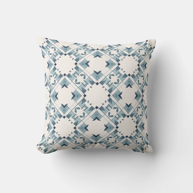 Teal Blue White Diamond-like Crisscross Large Tile Cushion (Front)