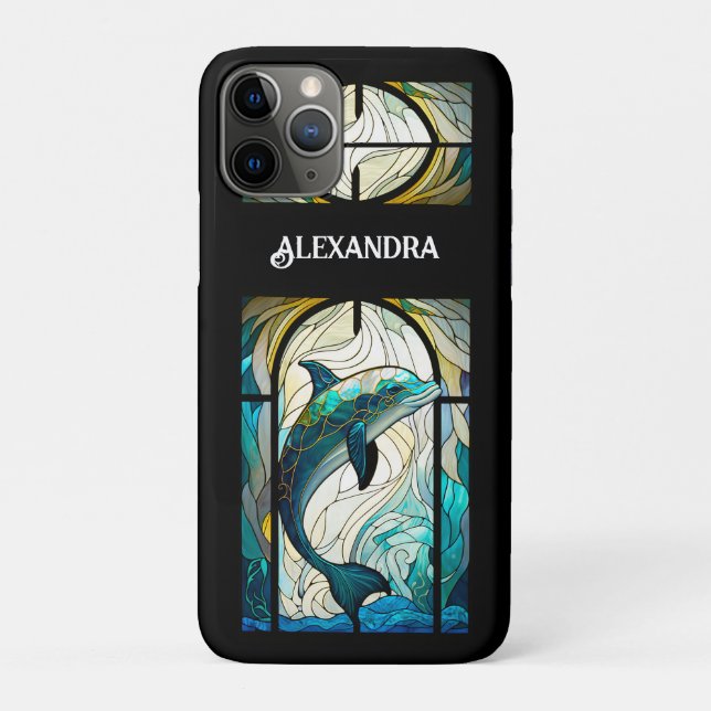 Teal Blue White Dolphin Look of Stained Glass Case-Mate iPhone Case (Back)