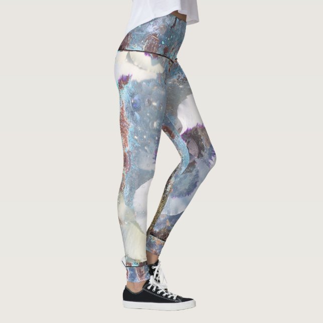 Teal Blue White Floral Leggings (Right)