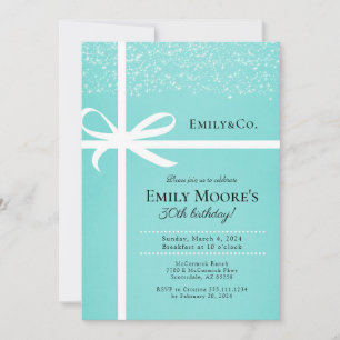 Teal Blue & White Gift Birthday Party Invitation
