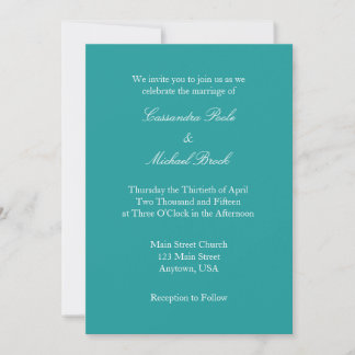 Teal Blue White Plain Simple Wedding Invitation