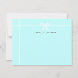 Teal Blue White Ribbon Bow Classic Elegant Simple Card