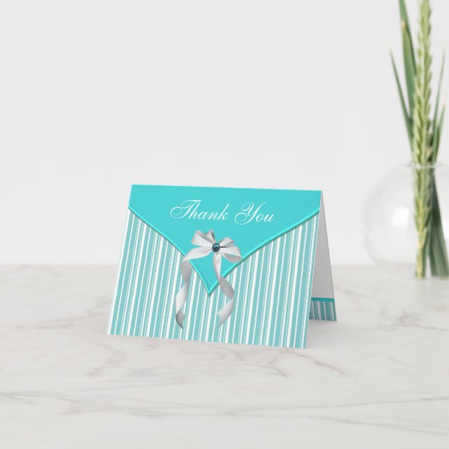 Teal Blue White Thank You Card (Front)