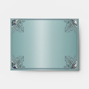 Teal Blue White Wedding Invitations Envelope