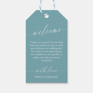 Teal Blue & White Wedding Welcome Gift Tags