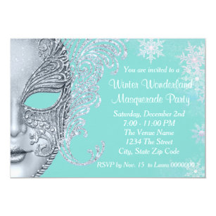 Teal Blue Winter Wonderland Masquerade Party Invitation