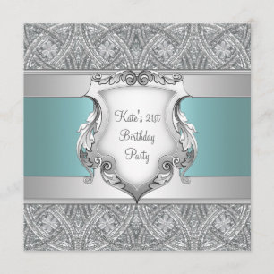 Teal Blue Womans 21st Birthday Party Invitation