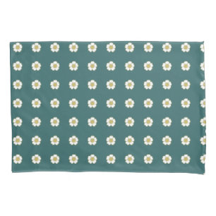 teal blue yellow and white Buttercup Flowers Pillowcase