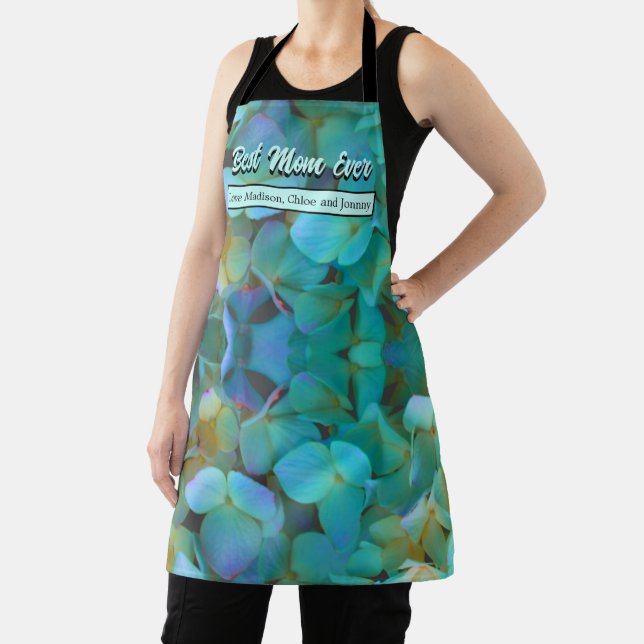 Teal blue yellow pink hydrangeas flowers best mum apron (Insitu)